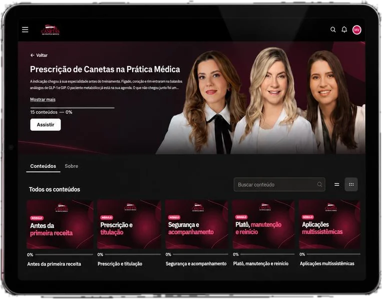 A área de membros da formação aberta no tablet