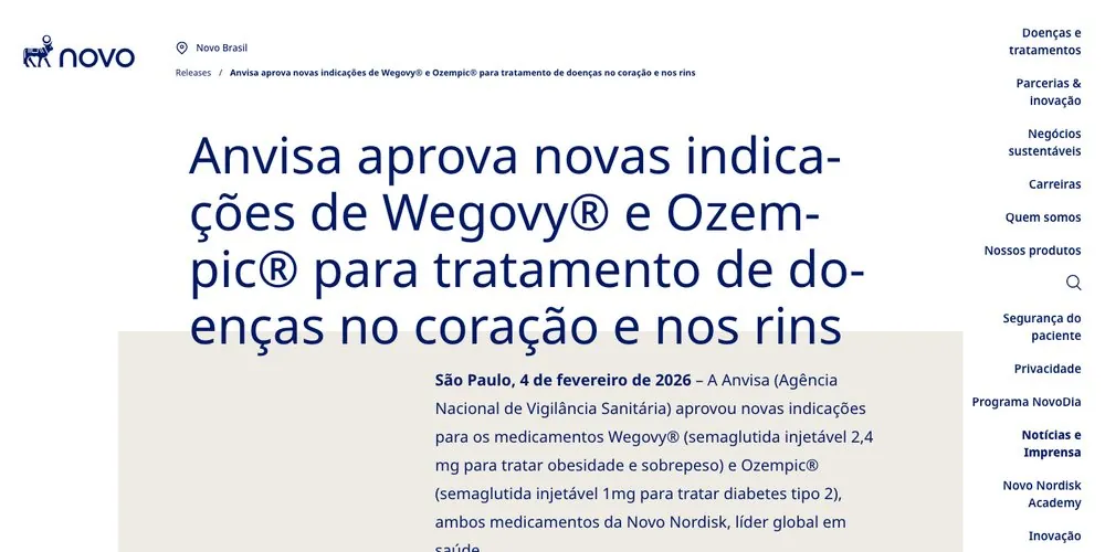Comunicado do fabricante sobre novas indicações para coração e rins